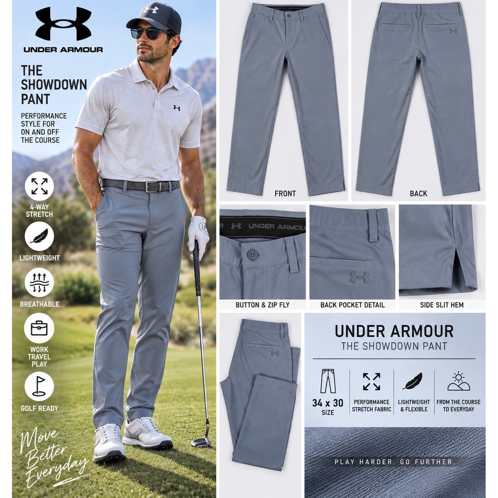 Under Armour Golf Pant Men 34x30 Showdown Blue Gray Stretch Performance Golfcore